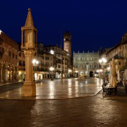 Wallpapers Italy, Verona, city, street, cafe, night, lights, houses