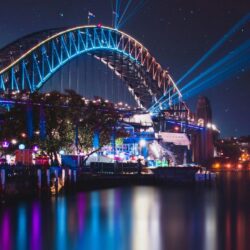 Wallpapers Sydney Harbour Bridge, Night, Reflections, Cityscape