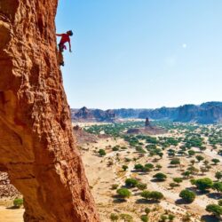 Mountaineers rock climbing shrubs formations chad