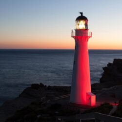 Download wallpapers lighthouse, sea, skyline, night