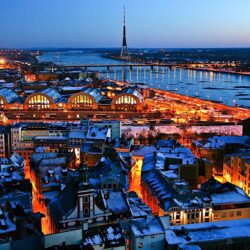 Night Lights Riga Latvia 4K Wallpapers