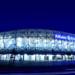Download wallpapers Allianz Riviera, aerial view, 4k, night, french