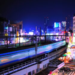 Download Wallpapers night, lights, buildings, railway