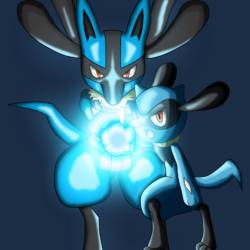 Lucario and Riolu Aura Sphere Colored by JamalC157