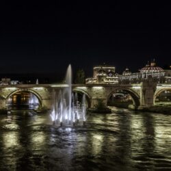 Picture Skopje Macedonia Bridges Night Rivers Cities