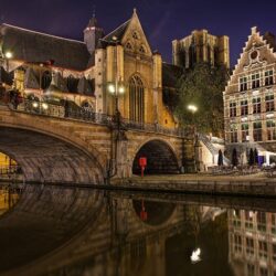 Wallpapers Belgium Brugge Bridges night time Cities