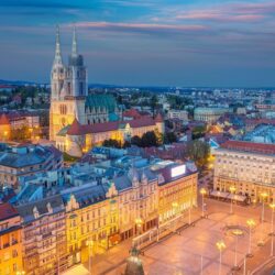 Download wallpapers Zagreb, Catholic Cathedral, evening, Zagreb